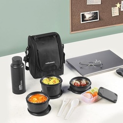 CELLO MF All In One Lunch Box with Bag for Office Use, Black | 225ml,