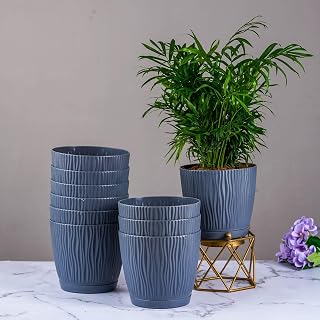 Nurturing Green Self Watering Plant Pots, 14cm, Set of 10 (Grey)