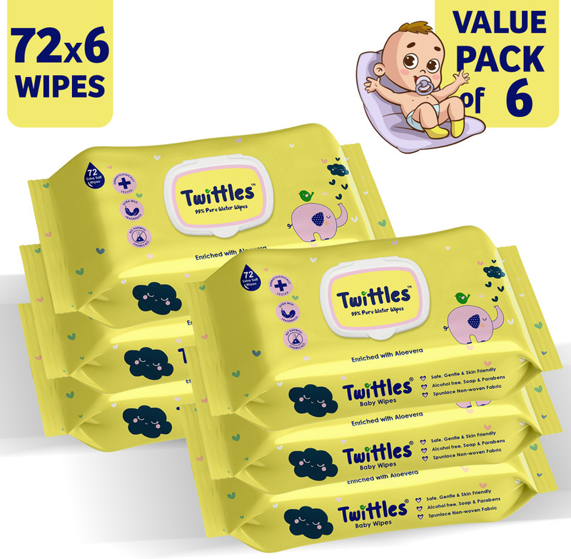Twittles Soft & Gentle Baby Cleansing Wipes With Lid, 99% Water & Aloe