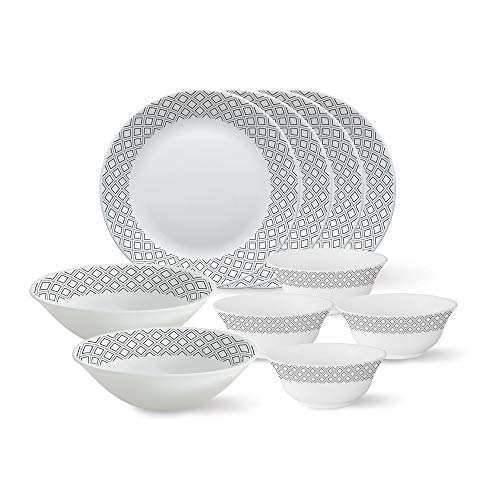 Larah By Borosil - Tiara Series, Black Grey Cone, 10 Pcs, Opalware Flo