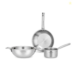 Lifelong Triply 3-piece cookware Set | Kadai, Frypan & Saucepan for Co