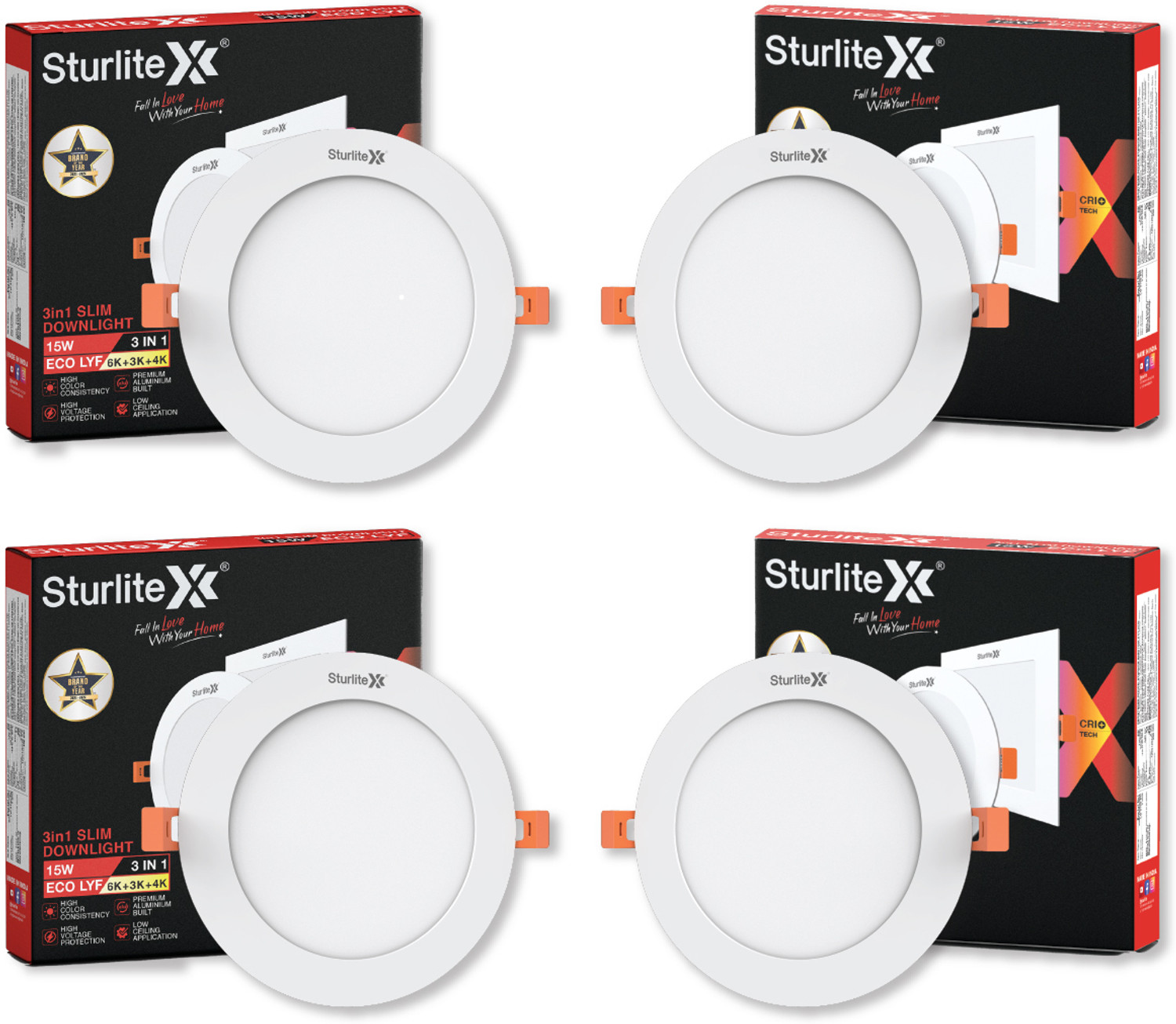 Sturlite Eco LYF 15W (3 in1) Round LED Downlight - (Pack of 4) Ceiling