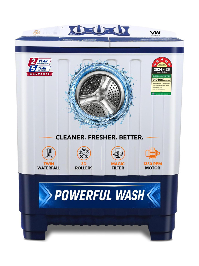 VW 7.5 kg Semi Automatic Top Load White, Blue PureWash0075G