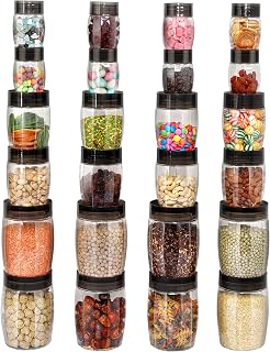 Clario Pet Storage Container for Kitchen Set of 24 Pcs Black | 8x300ml