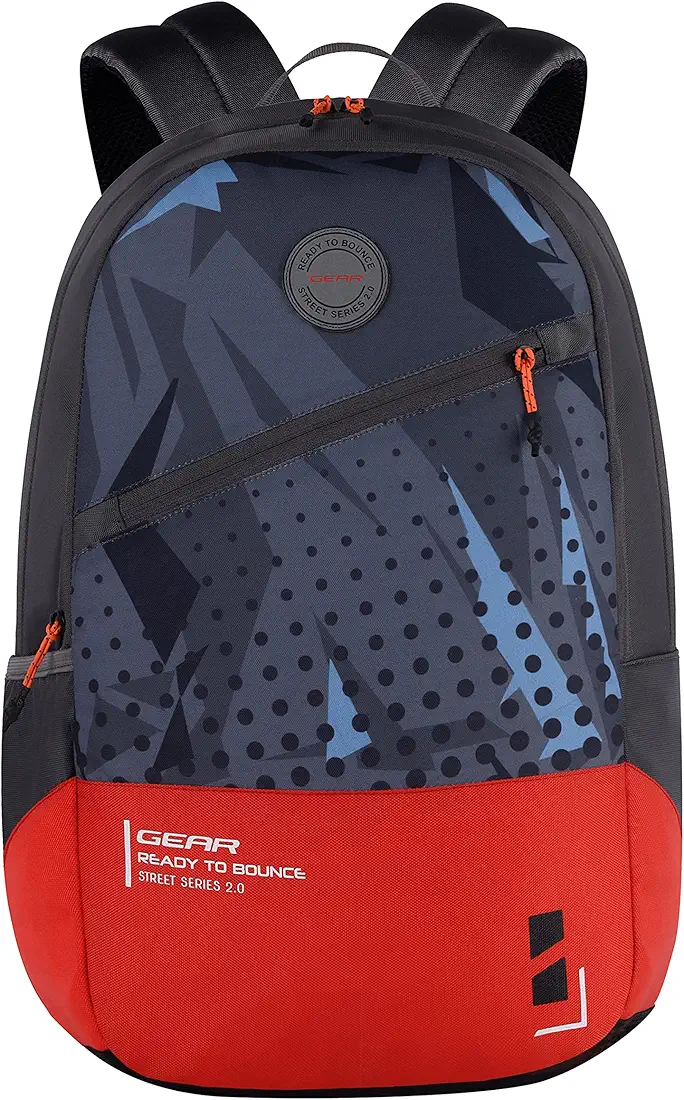 Gear Bounce 27 Ltrs Casual Backpack (Grey-Orange), One Size (BKPBOUNCE