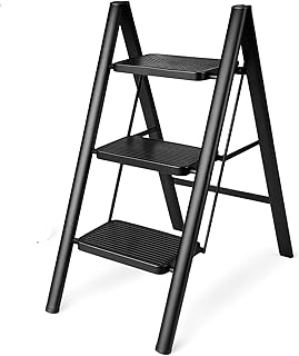 Boniry Compact 3 Step Folding Ladder with Non-Slip Steps | Lightweight