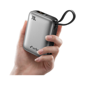 URBN 20000 mAh 70 W Nano Pocket Size Power Bank Silver, Lithium, Fast