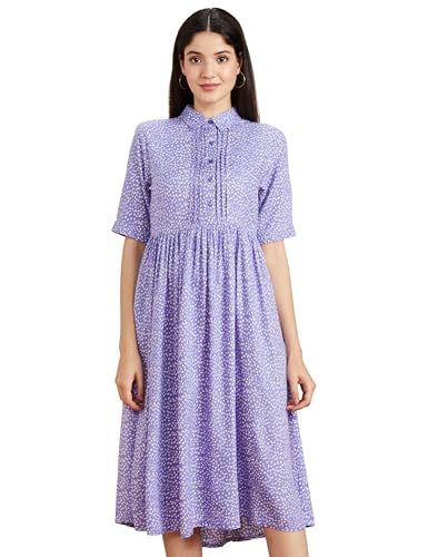 Amazon Brand - Symbol Women's Rayon Fit and Flare One Piece Midi Lengt