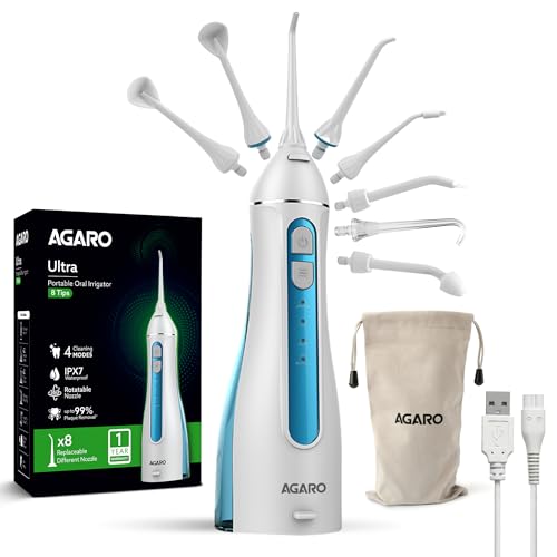 AGARO Ultra Plus Portable Dental Flosser: 8 nozzles, 4 modes, cordless