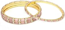 KARATCART Gold Plated Set of 4 Pink American Diamond Bangles for Women