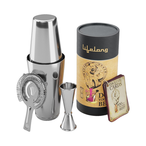 Lifelong Cocktail Shaker Set of 5 | Bar Shaker with Strainer and Japan