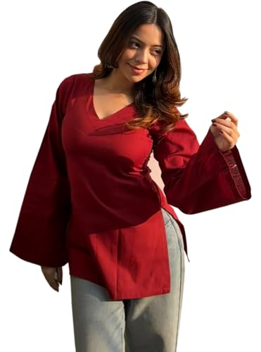 GoSriKi Short Kurti for Women Latest Solid Design | V Neck Full Sleeve