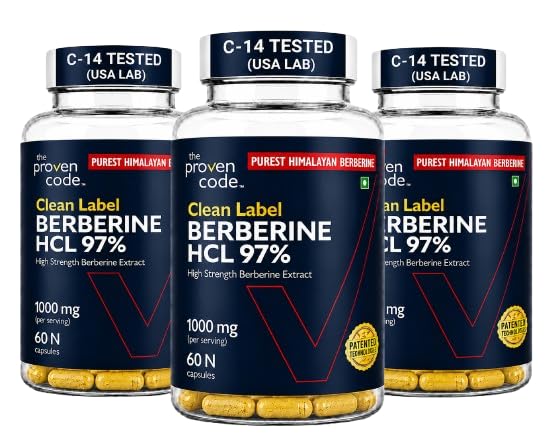 The Proven Code Clean Label Berberine HCl 97% Pack of 3 | C-14 Tested