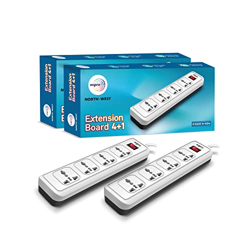 wipro 4+1 Extension Board | 4 Universal Socket with Single Switch | 2