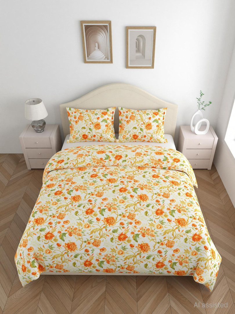 haus & kinder Microfiber Double Flat 200 TC Printed 1 Bedsheet with 2