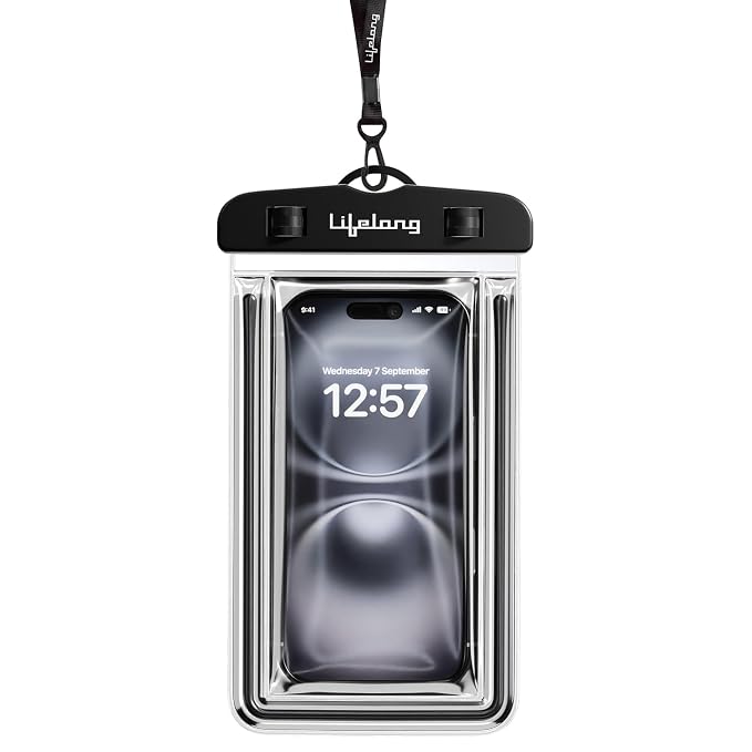 Lifelong Waterproof Mobile Rain Pouch with Plastic Air Lock, Black | I