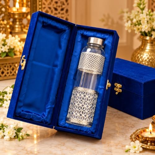 MISHITA COLLECTIONS German Silver Glass Water Bottle 1 Litre | Silver