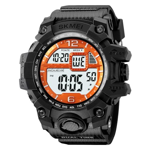 SKMEI Sport Wrist Watches for Men Digital Display Orange-White Dial AB