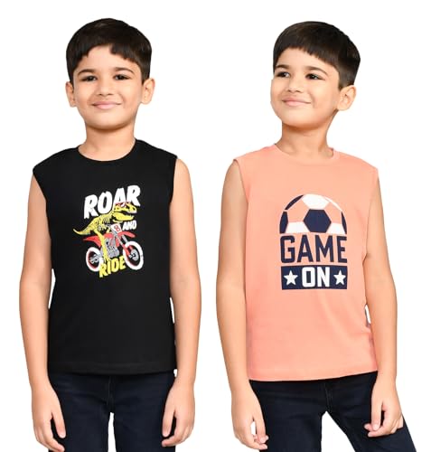 Lux Cozi Printed Round Neck Sleeveless Cotton T-Shirt for Boys | Print