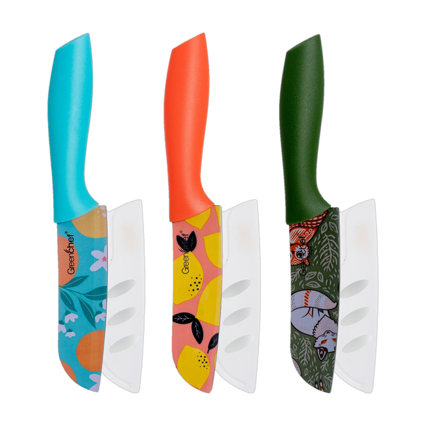 Greenchef 3 Pc Stainless Steel Knife Set SS Elite flora
