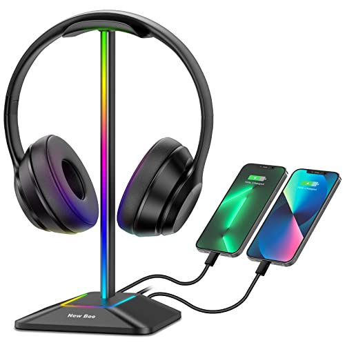 ABRALE RGB Headphone Stand with 1 USB-C Charging Port and 1 USB Chargi