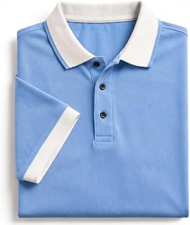 Mens Premium Light Blue Cotton Pique Polo T-Shirt with Contrast White