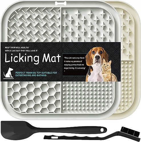 Lesipee Licking Mat for Dogs & Cats 2 Pack, Slow Feeder Lick Pat, Dish