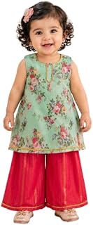 Girls Georgette Sleeveless Round Neck Floral Print Kurta With Palazzo