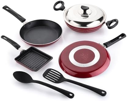 Crystal Classic Series 7-pc Non-Stick Cookware Set, PFOA Free, Red Cry
