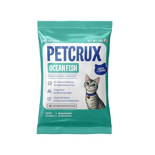 Petcrux Dry Adult Cat Food, Ocean Fish Flavor, with Omega 3 & 6 and Ta
