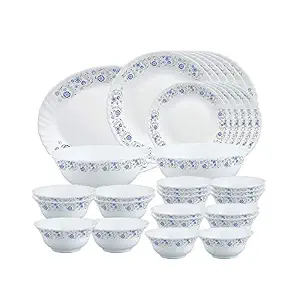 Larah by Borosil Mist Opalware Dinner Set, 33-Pieces, White