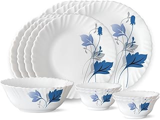 Fluted Series Ageria Opalware Dinner Set | 13 Piece for Family of 4 |