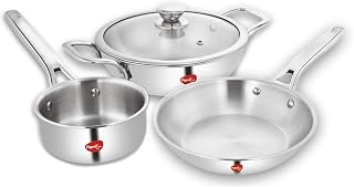 Pigeon Elite Stainless Steel Triply 4 Pcs Gift Set - 22cm (2L) Kadai,