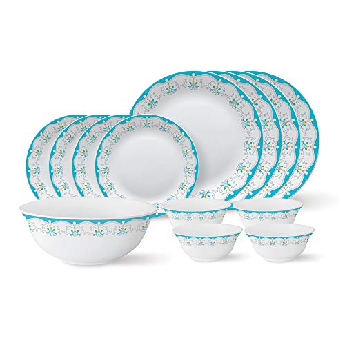 Larah by Borosil - Tiara Series, Royal Jade, 13 Pcs, Opalware Dinner S
