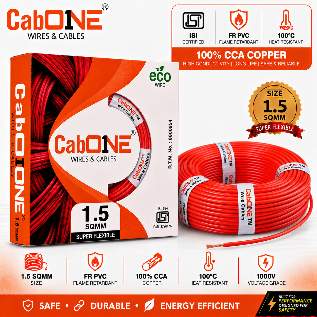 CabONE Lite 1.5 Sqmm Electrical Wire|90 MTR|Single Core|Copper|FR PVC