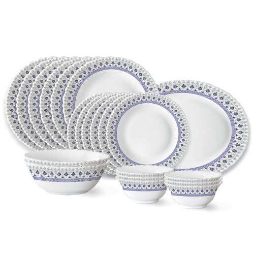Larah by Borosil Ocean Fluted Series Opalware Dinner Set | 21 Pieces f