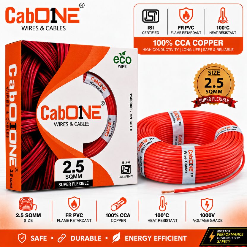 CabONE Lite 2.5 Sqmm Electrical Wire|90 MTR|Single Core|Copper|FR...mo