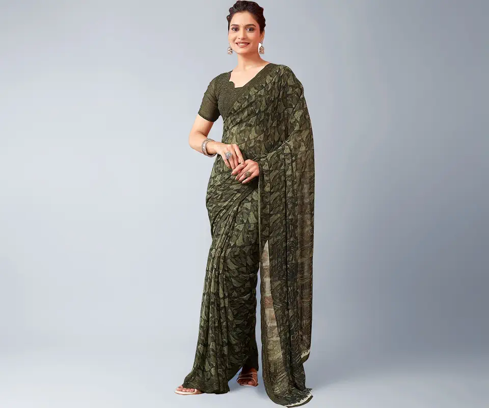 Women's Georgette Printed Saree With Blouse Piece