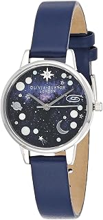 Celestial Qtz Basic Black & Stone Round Dial Women's Watch|Navy Leathe