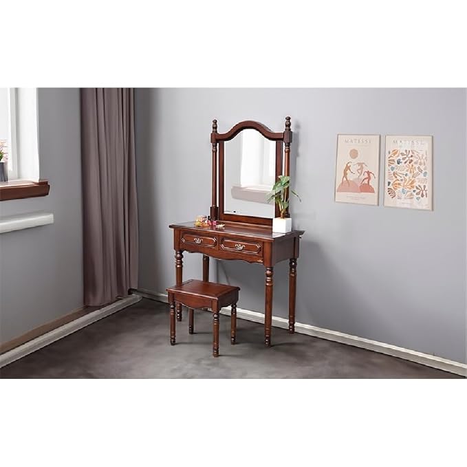 Royaloak Georgia American Wooden Dresser With Stool | Table With Mirro