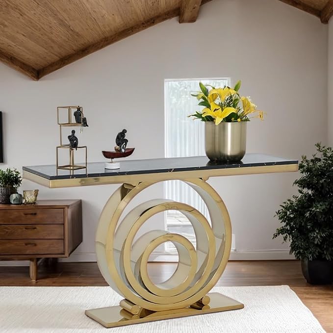 Royaloak Zion Marble Console Table | Stainless Steel and Paper Marble