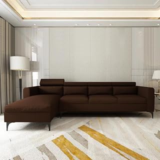 Alezara 5 Seater Fabric LHS L Shape Sofa Set (Brown)