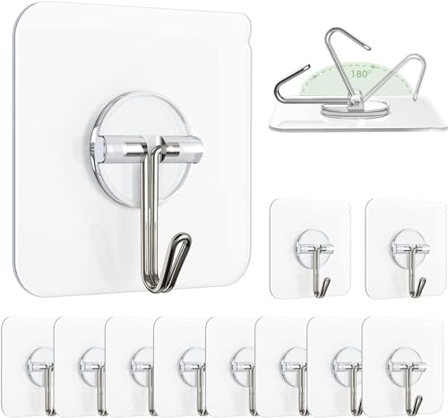 DEPOFF Pack of 10 Self Adhesive Wall Hooks Heavy Duty Transparent, No