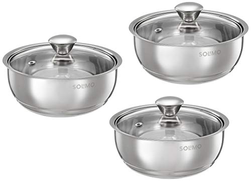 Solimo Stainless Steel Double Walled Insulated Serving Bowl, Set of 3
