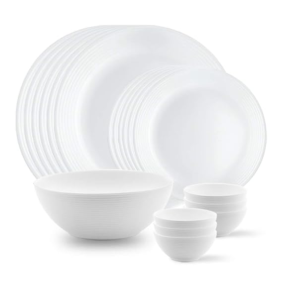 Larah by BOROSIL Orbit Series 19 Pieces Opalware Solid Dinner Set, Opa
