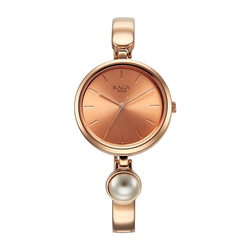 Titan Raga Power Pearls Quartz Analog Rose Gold Dial Metal Strap with