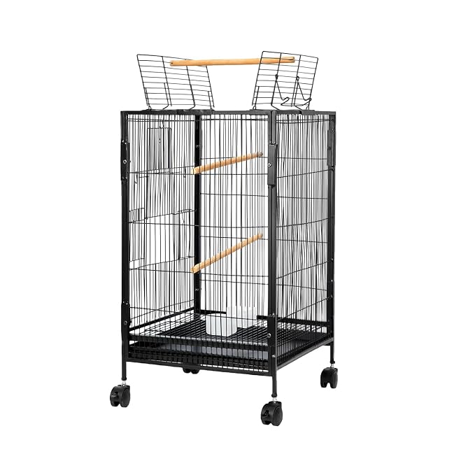 Amazon Basics 30-Inch Metal Bird Cage with Gate | Feeders, Wooden Perc