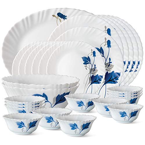 Larah by BOROSIL Fluted Series Ageria Opalware Dinner Set | 27 Piece f