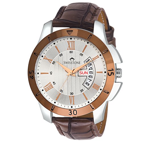 SWISSTONE Analog Men's Watch (Silver Dial Brown Colored Strap)