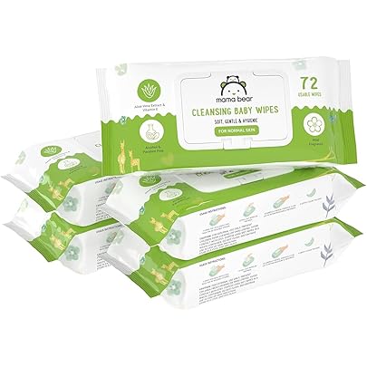 Amazon Brand - Mama Bear Cleansing Baby Wipes With Lid | 360 Wipes | 7